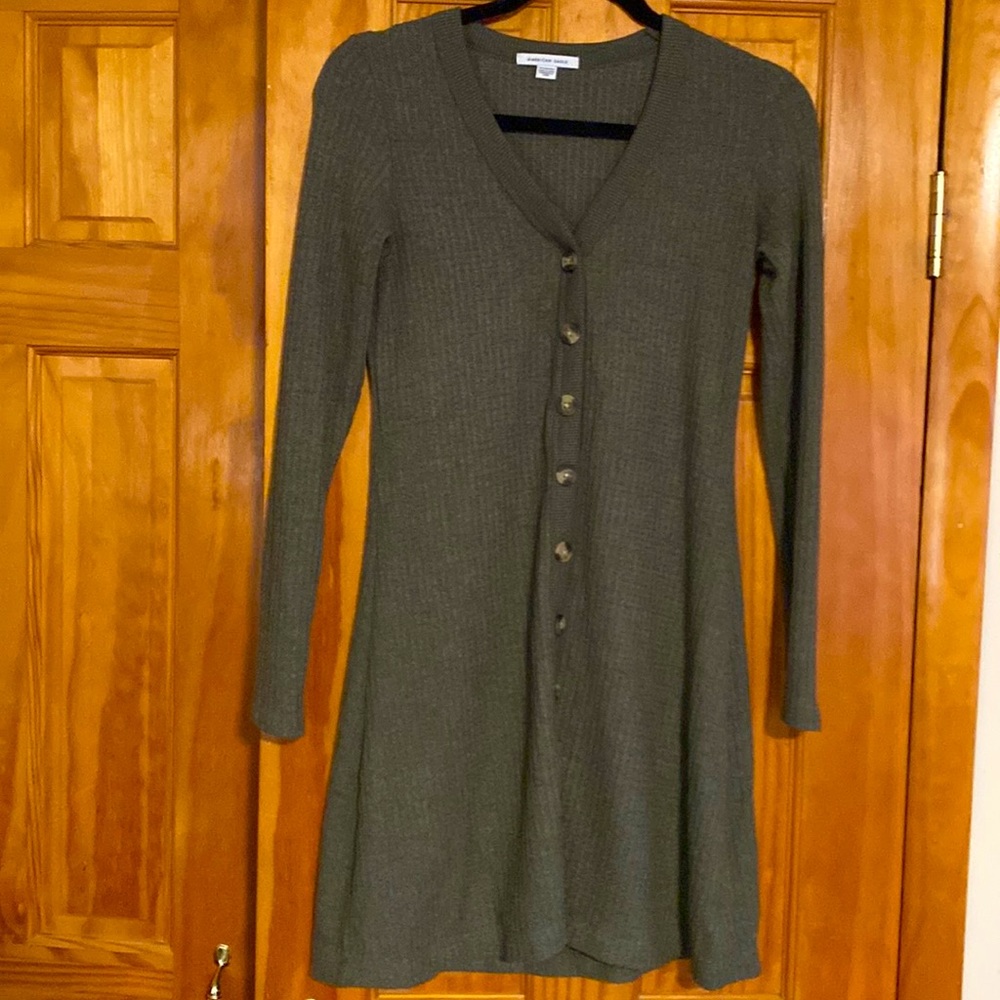 American Eagle Waffle Dress Olive Green Size XS